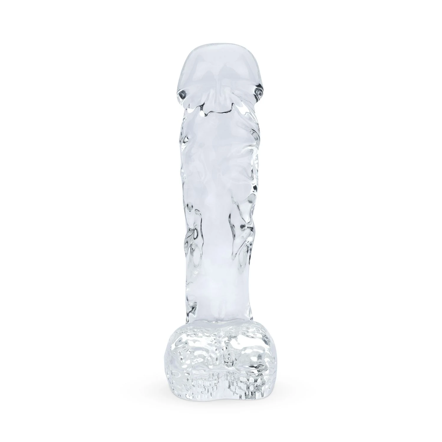 Durchsichtiger Glasdildo 18 cm mit gefurchter Struktur für Vagina und Anus