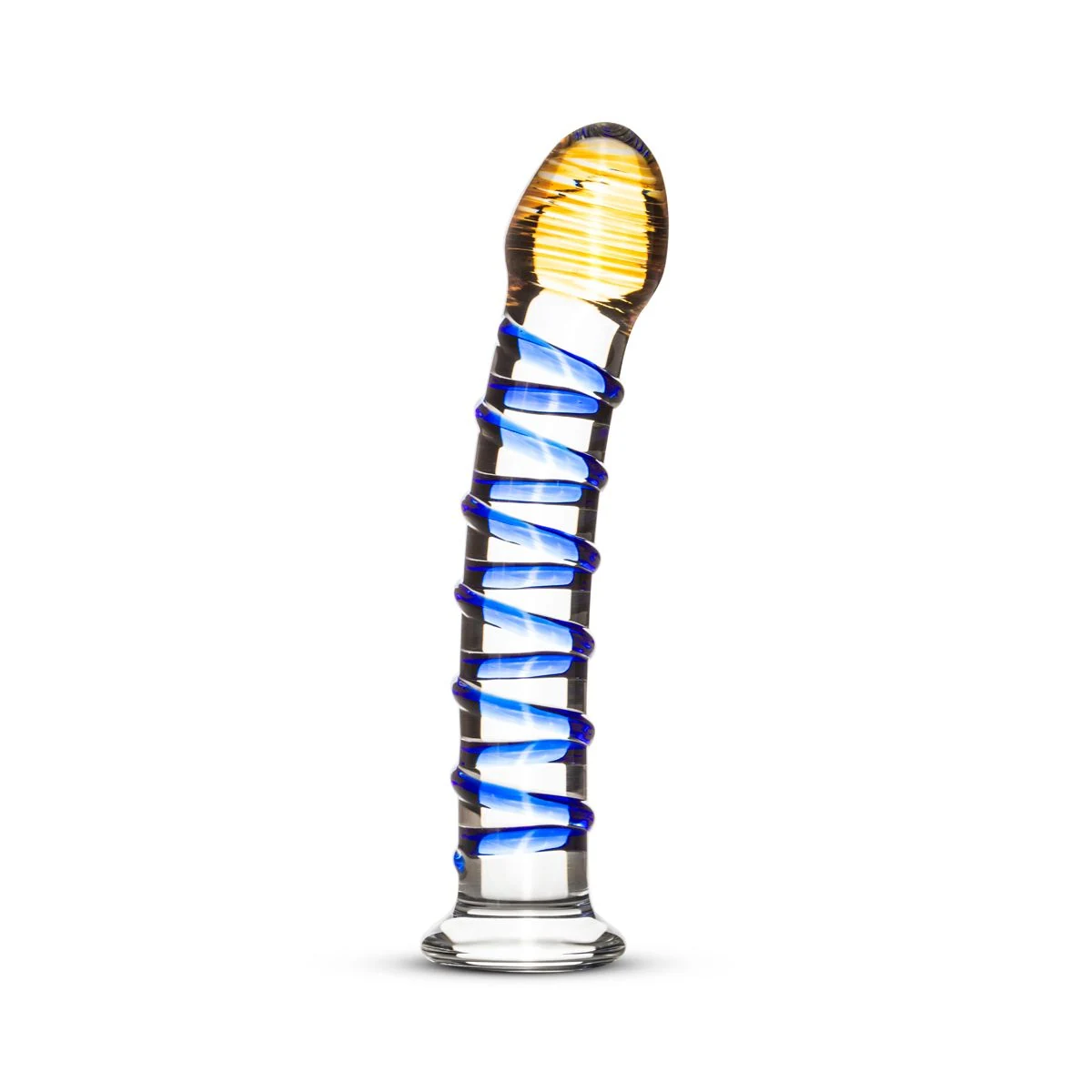 Gildo Glasdildo G-Spot/Prostata No. 1, transparent mit blauen Rillen und gelben Streifen
