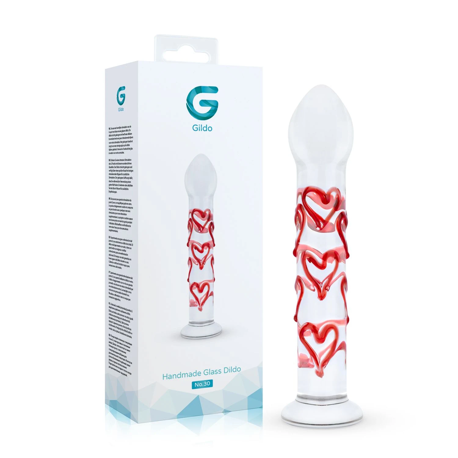 Wasserfester Glasdildo mit Herzen, geeignet für alle Gleitgele