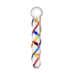 Gildo Glasdildo No. 10 aus durchsichtigem Glas mit farbenfrohen Streifen, 18 cm