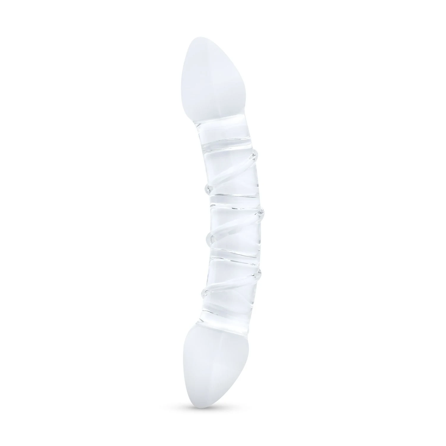 Gildo Glasdildo No. 31 doppelt aus durchsichtigem Glas mit Rillen, 17,5 cm