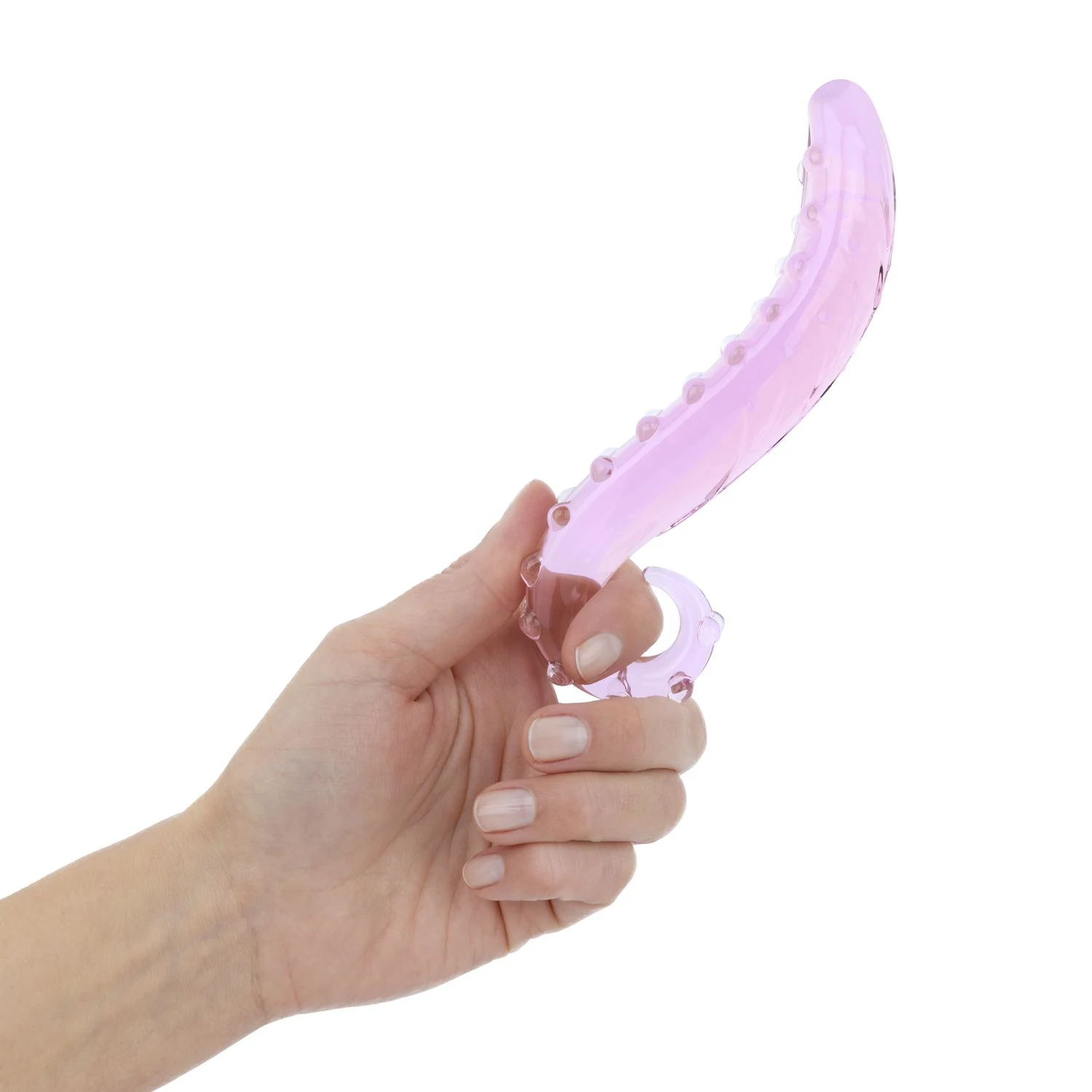 Rosa Glas Dildo von Gildo mit Tentakelform, Noppenstruktur und 15,9 cm Länge