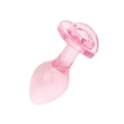Glas Analplug Medium rosa mit herzförmiger Basis, 8,3 cm Länge