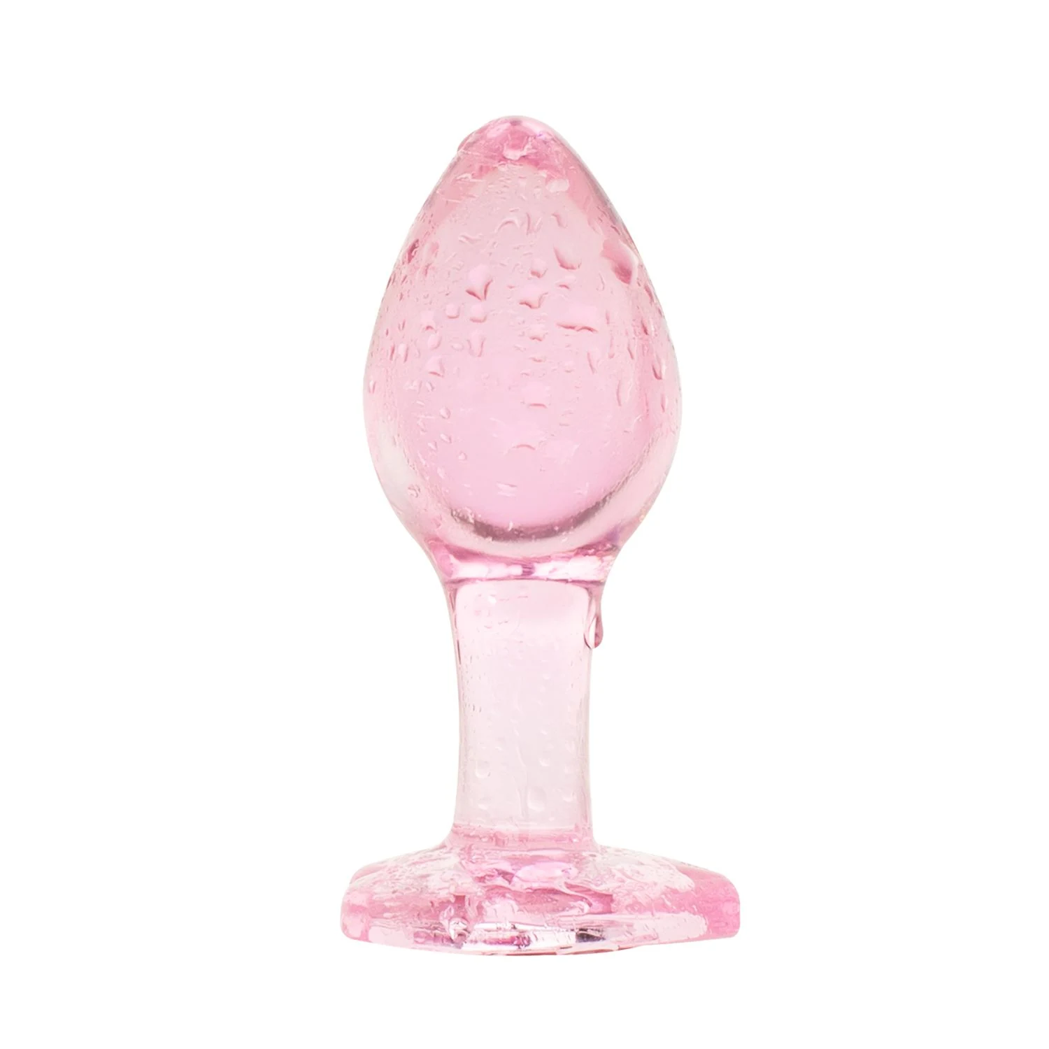 Glas Analplug in Rosa mit sicherer Herzbasis und 38 mm Maximaldurchmesser