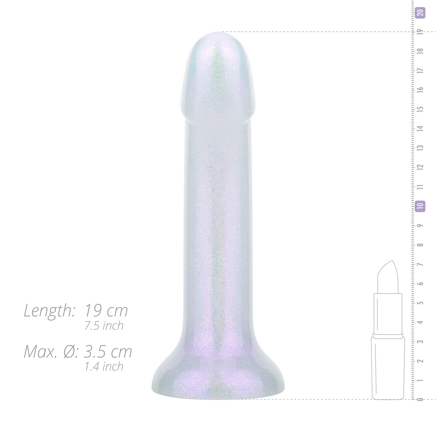 Weißer Glitzer Dildo mit strukturierter Oberfläche und Saugnapfbasis