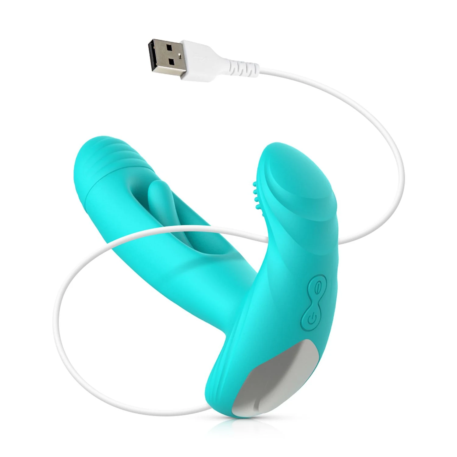 Türkiser Gina Vibrator mit separaten Klopf- und Vibrationsmodi