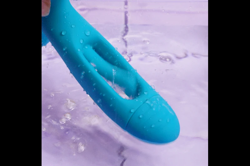 Türkiser Gina G-Punkt-Vibrator mit Klitoris-Stimulator und Flattermechanismus