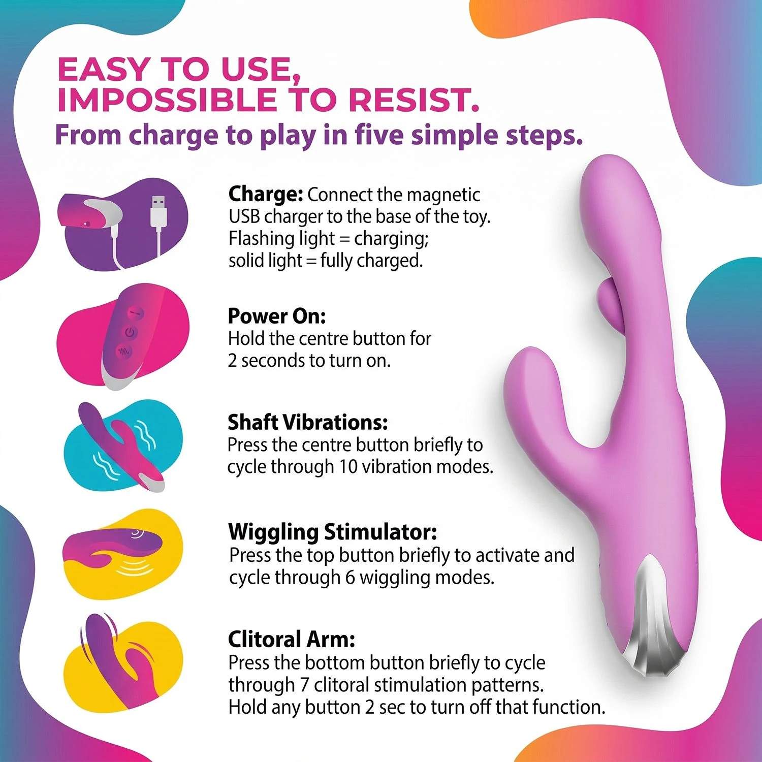 Rabbit Vibrator in Lila mit Druckknopf-Bedienung und ergonomischer Form