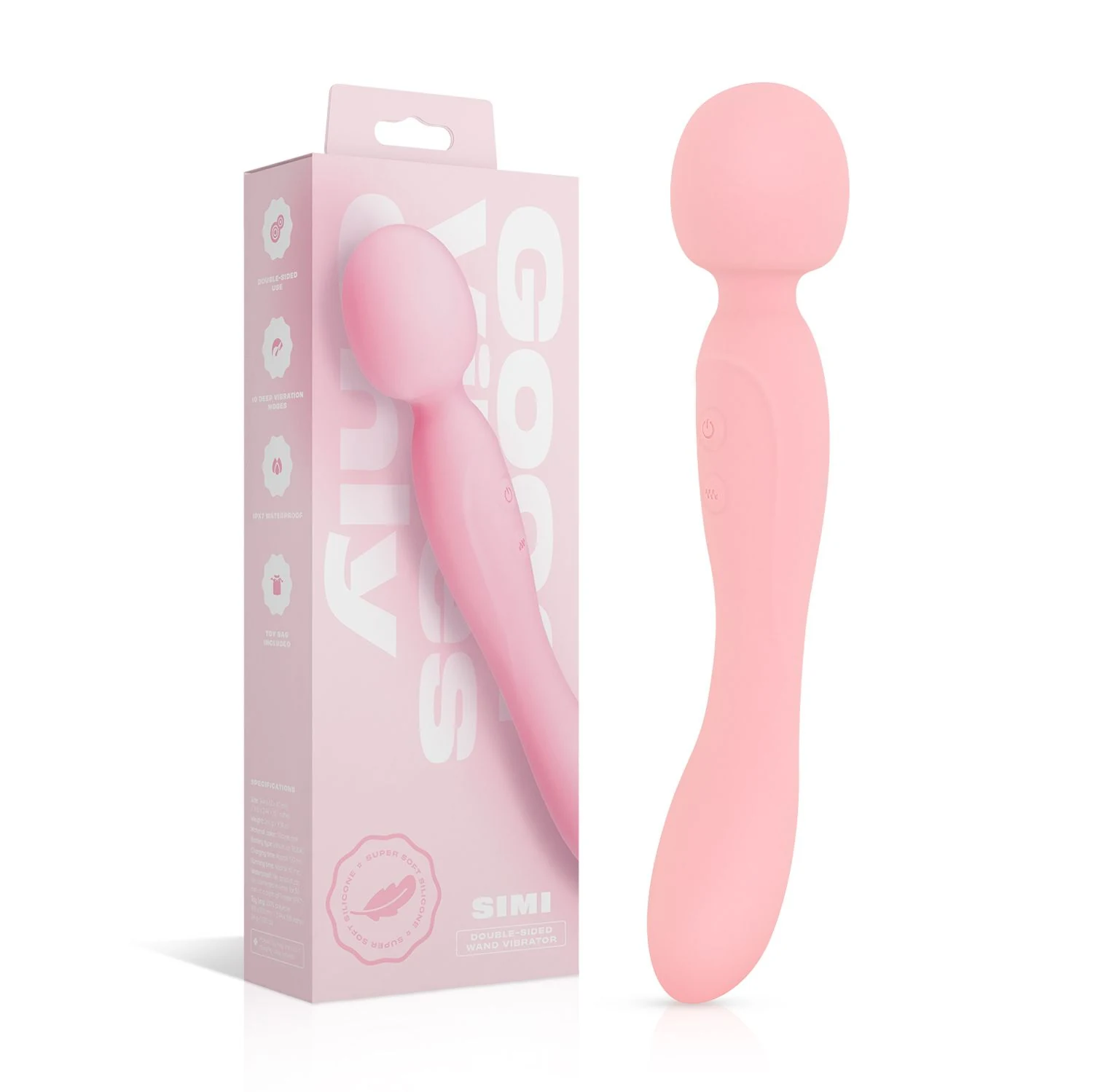 Good Vibes Only Simi Wand Vibrator in Rosa mit doppelseitigem Design