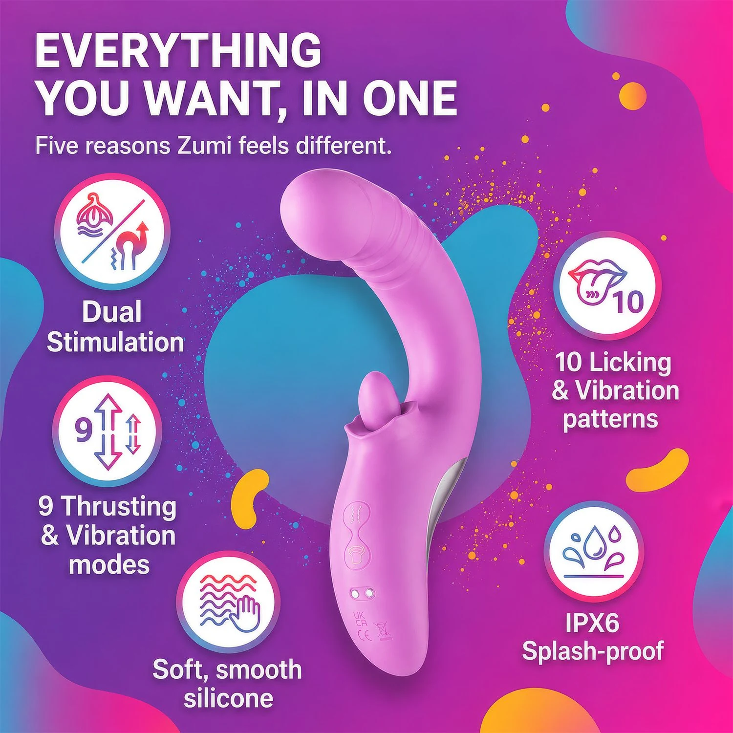 Rosa Stoßvibrator mit Zunge von Good Vibes Only mit Druckknopf-Bedienung