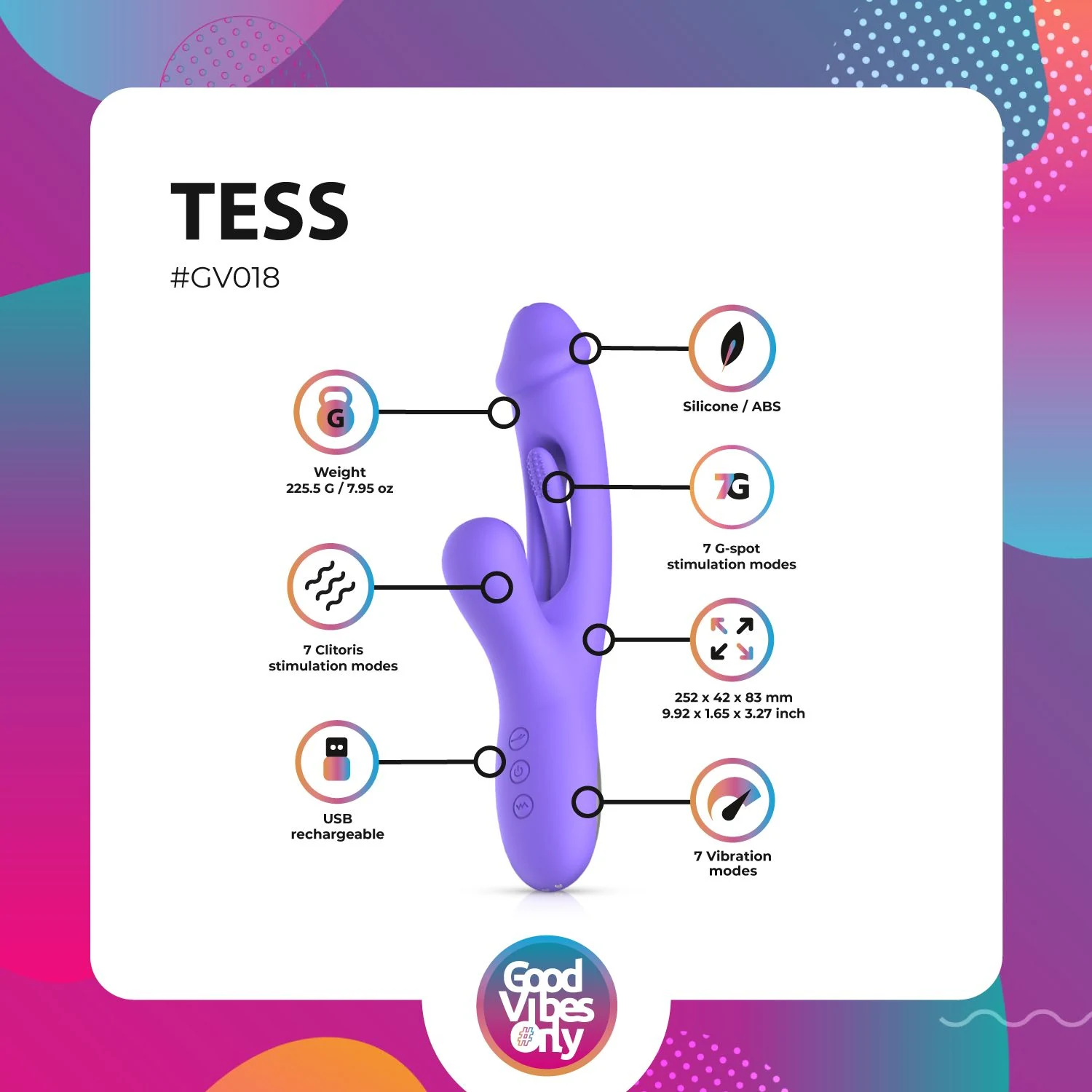 Good Vibes Only Tess Vibrator mit G-Punkt-Stimulator und Druckknopf-Bedienung