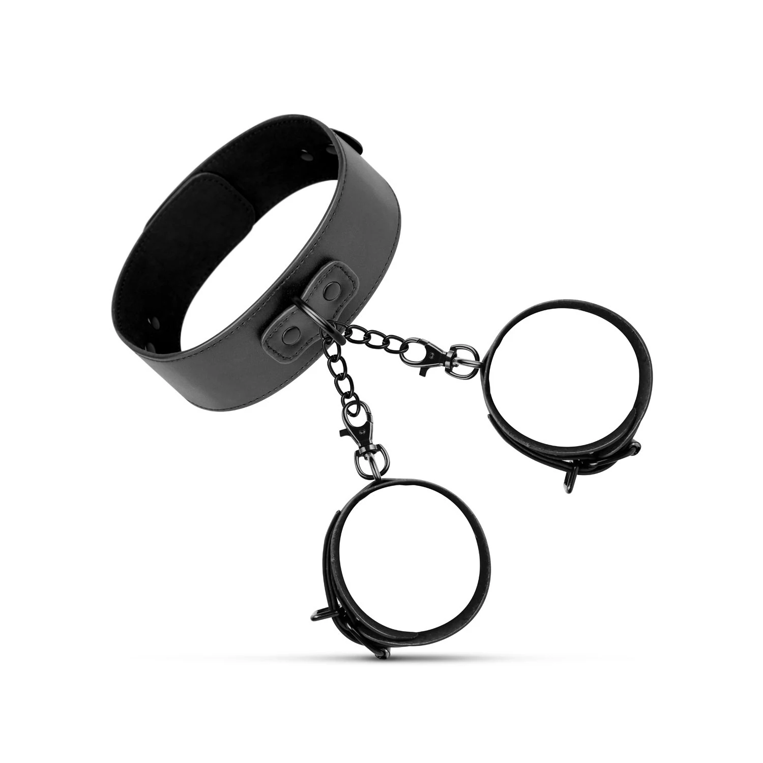 Schwarzes Set aus Halsband und verstellbaren Handgelenk-Manschetten