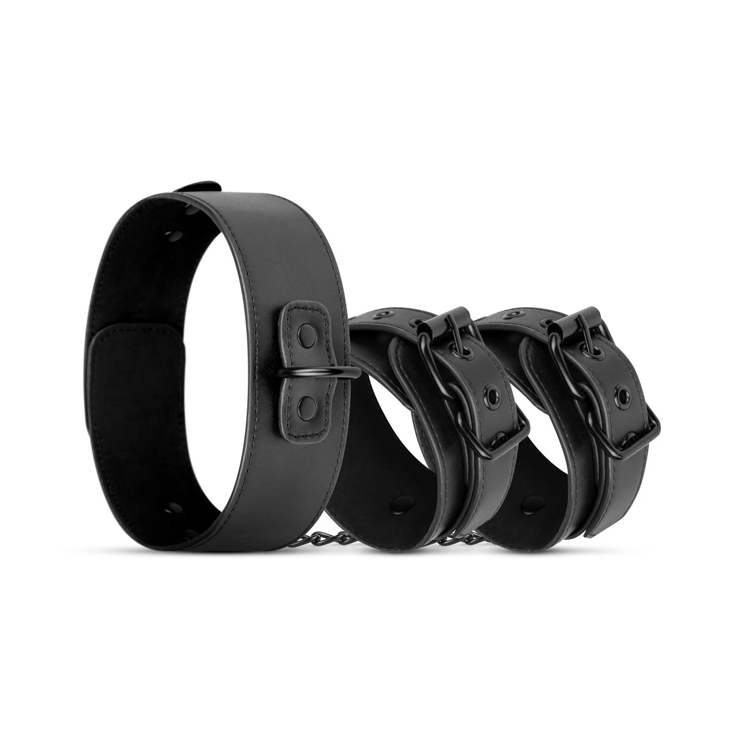 Verstellbare schwarze Manschetten für Handgelenke mit passendem Halsband