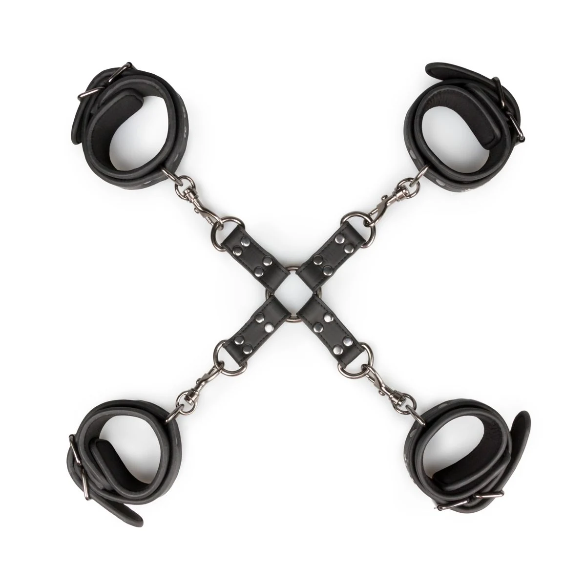 Hogtie Fessel-Set in Schwarz mit Hand- und Fußmanschetten aus PU-Leder und Metall