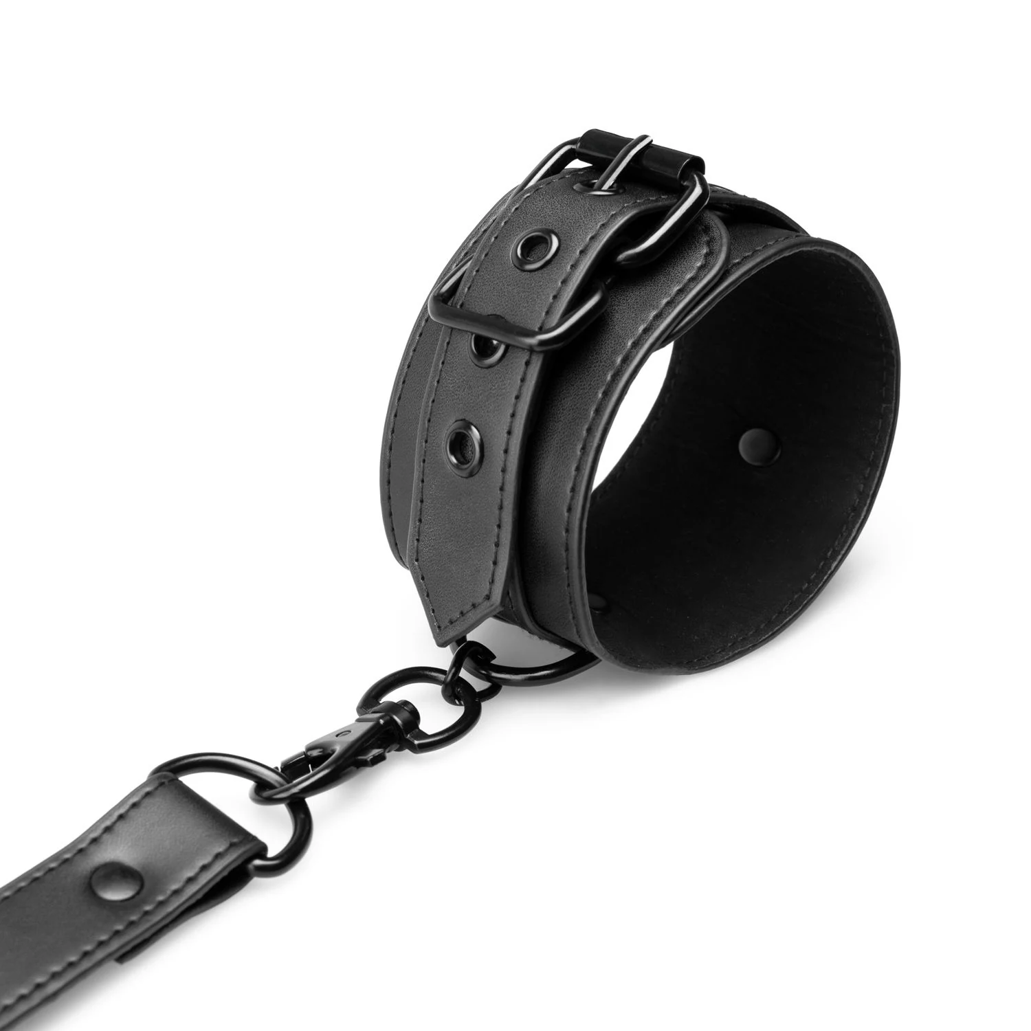 Schwarze Fußfesseln und Handschellen für das Hogtie-Set