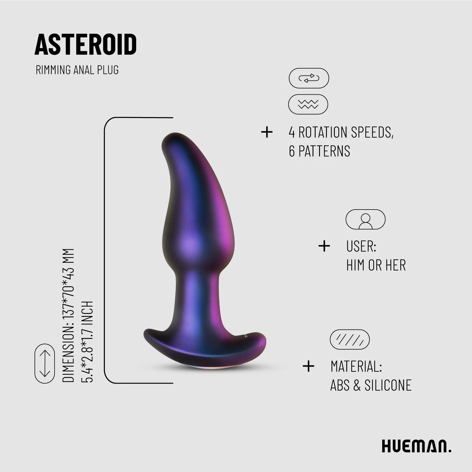 Hueman Asteroid Analplug mit kabelloser Fernbedienung und USB-Ladekabel
