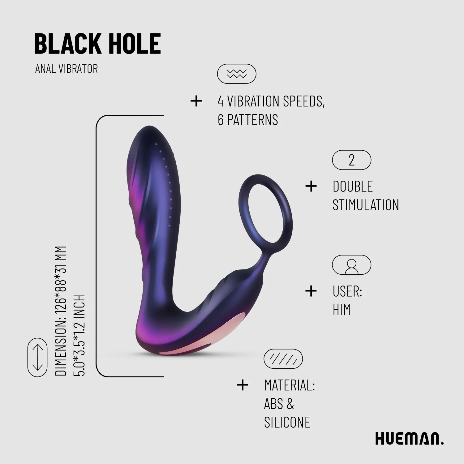 Hueman Black Hole Analvibrator mit stimulierenden Unebenheiten