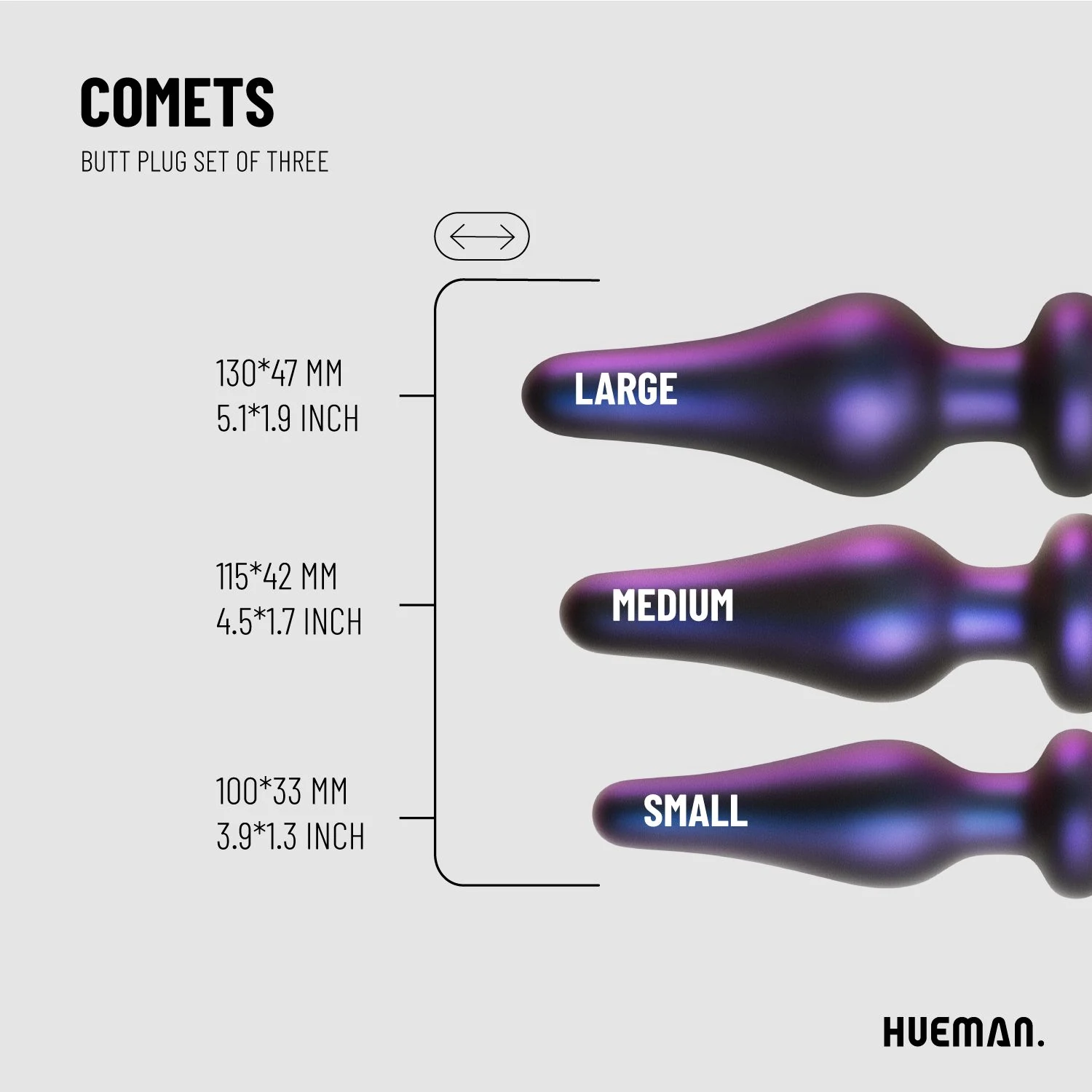 3-teiliges Analplug-Set von Hueman mit unterschiedlichen Größen
