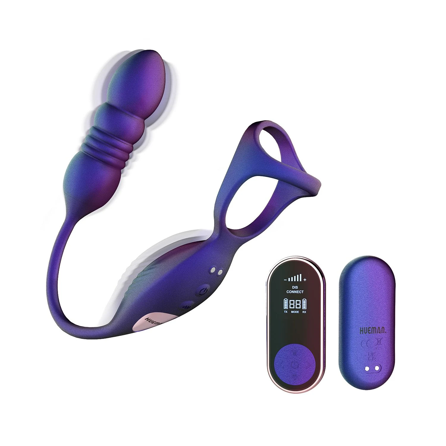 Hueman Deep Impact Prostatastimulator mit Penisring in Lila