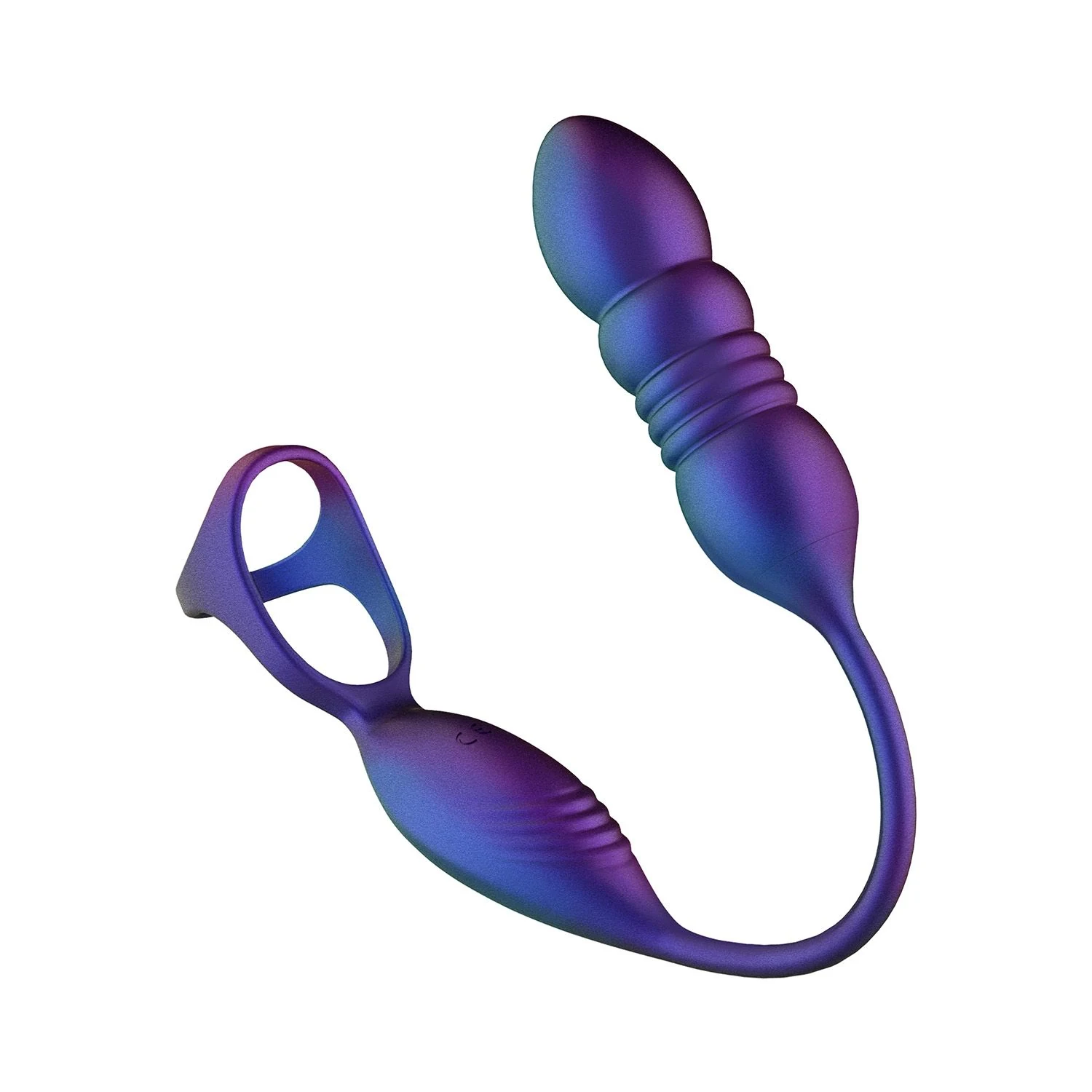 Lila Cock- und Ballring mit integriertem stoßendem Prostatastimulator