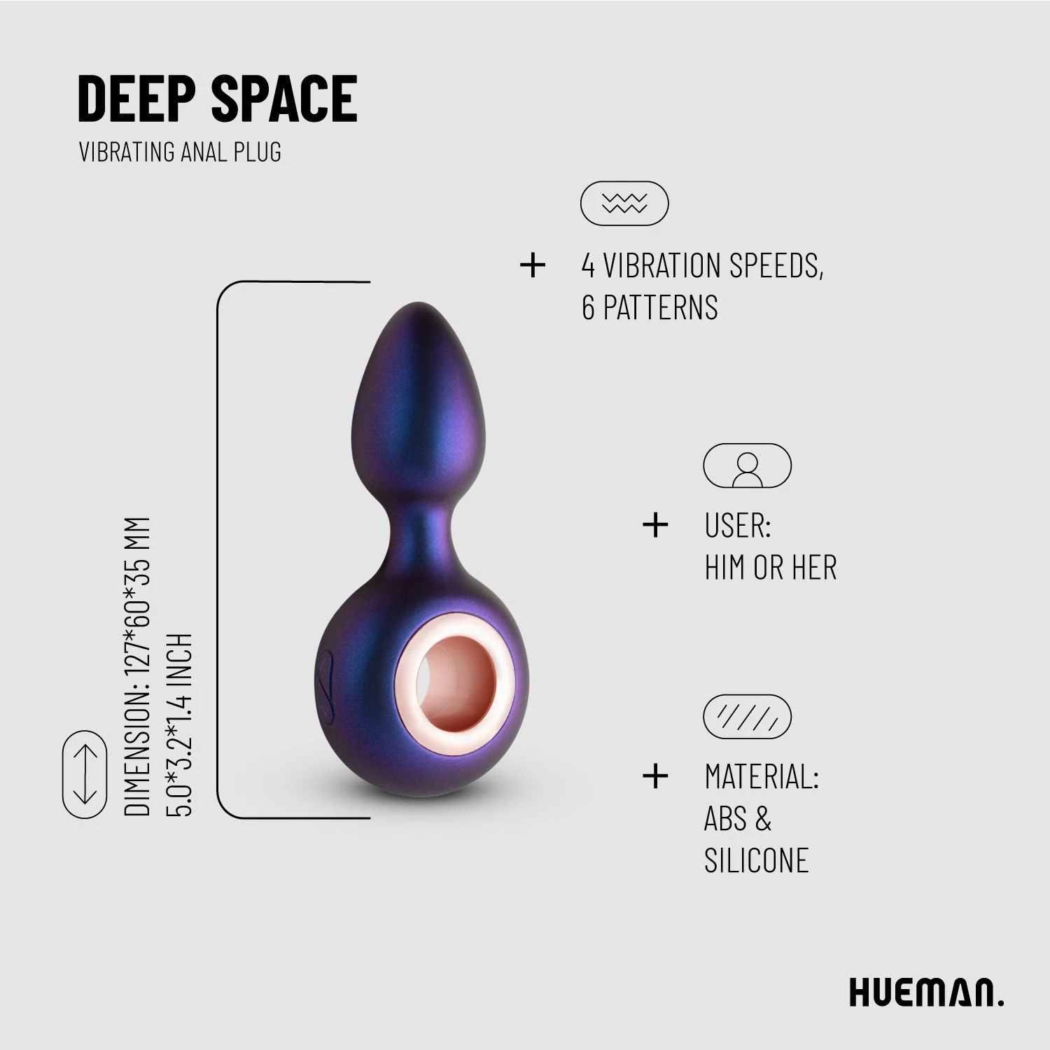 Hueman Analplug in Lila mit 10 Vibrationseinstellungen
