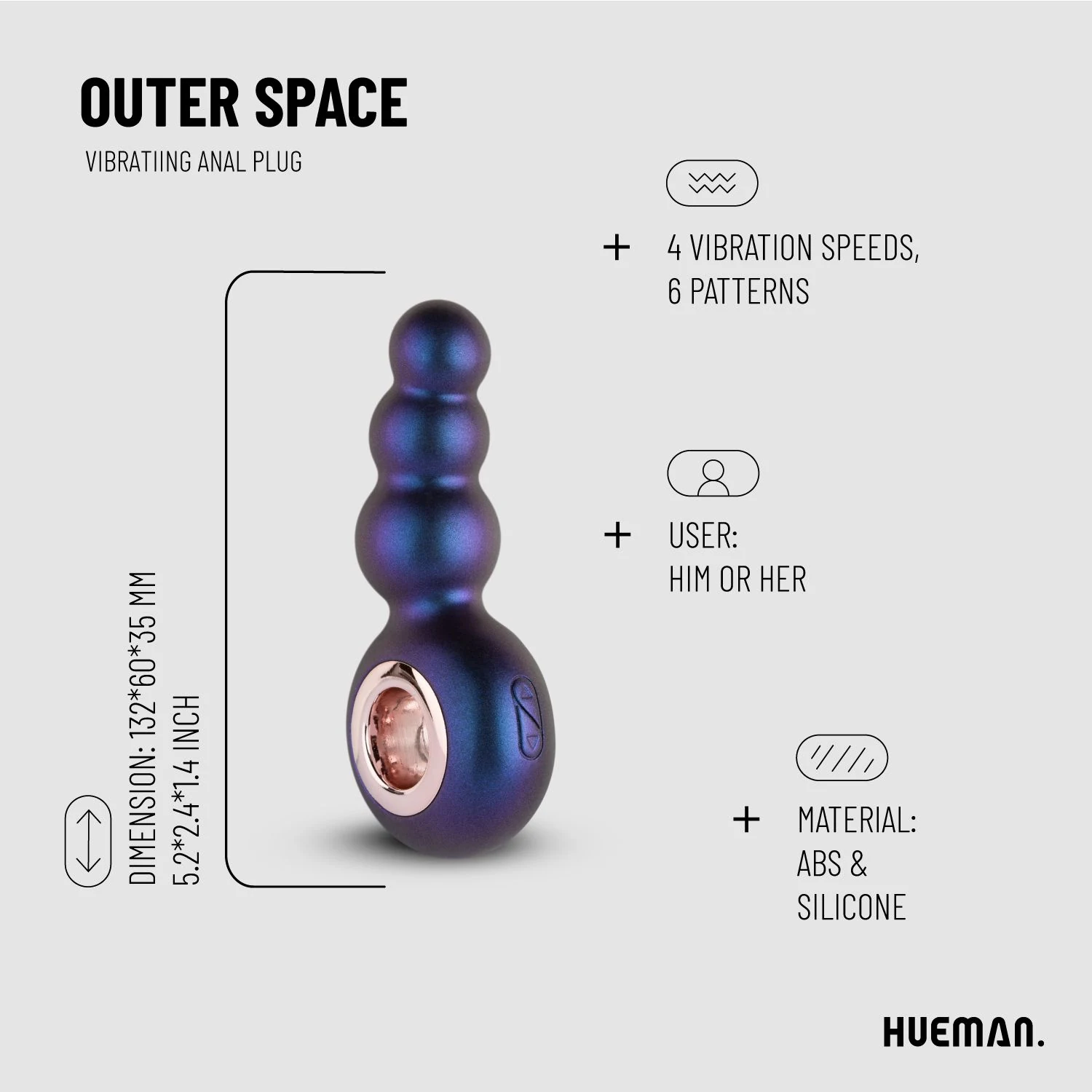 Hueman Analplug in Lila mit 10 Vibrationseinstellungen