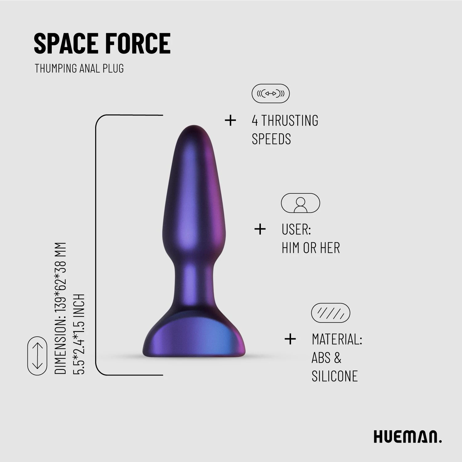 Hueman Analplug mit Vibration, Stoßen und 4 Stufen