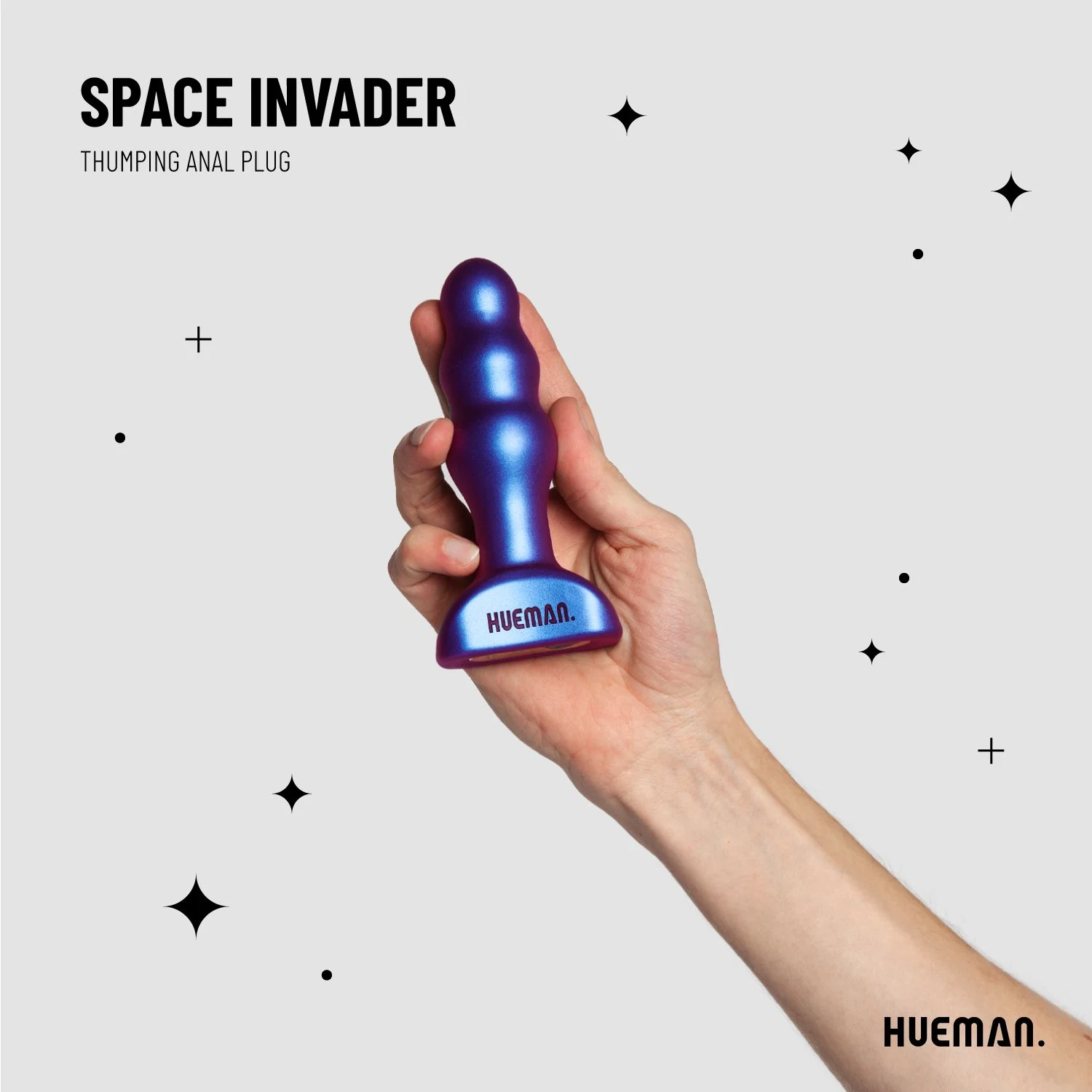Lila Butt Plug von Hueman mit Vibration und innovativer Stoßfunktion
