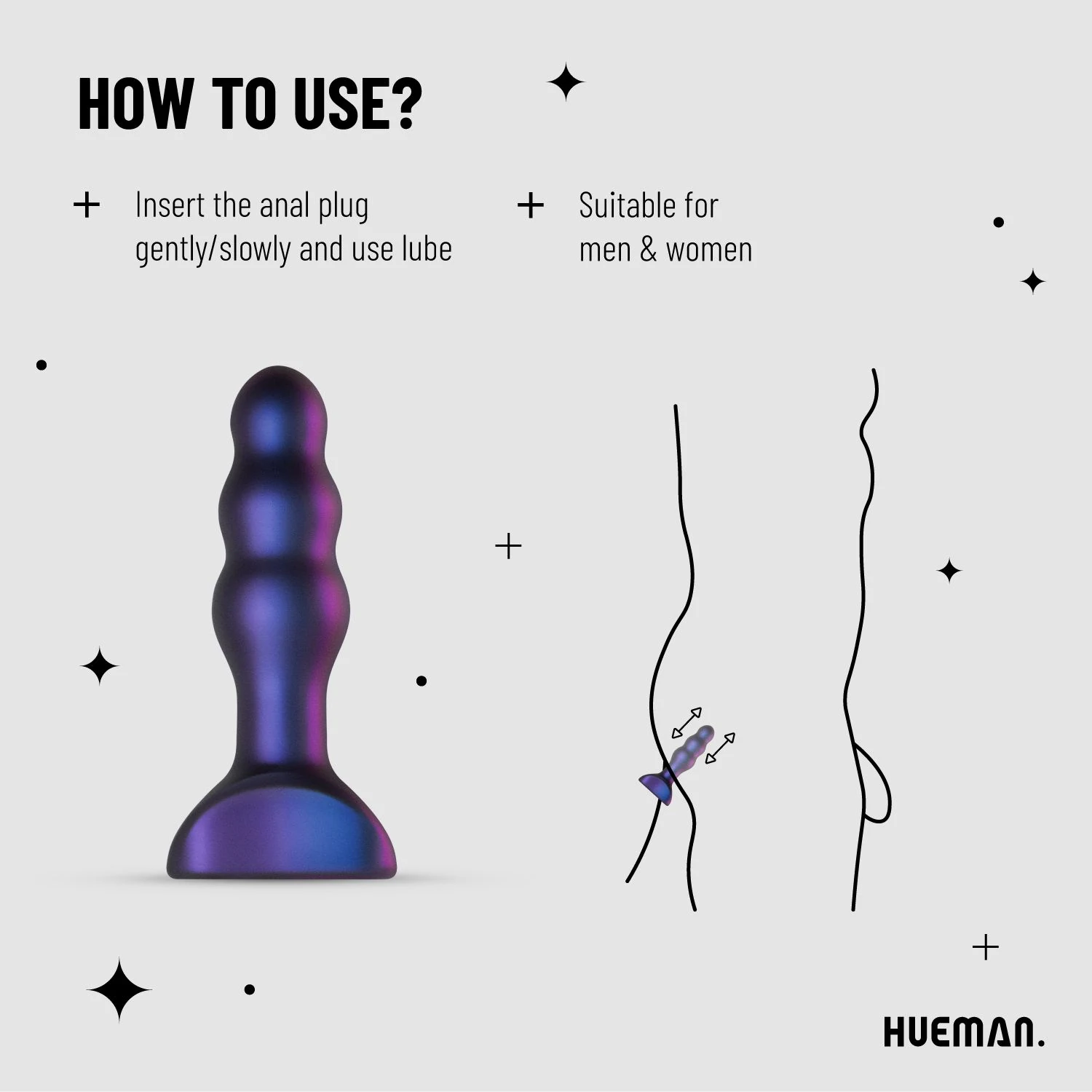 Hueman Vibrator-Buttplug aus Silikon mit gerilltem Schaft