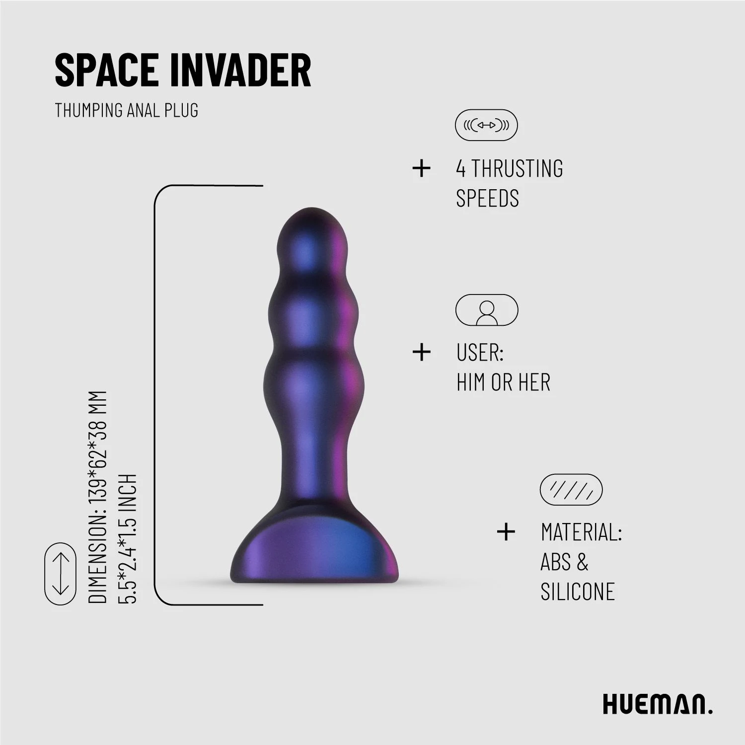 Space Invader Analplug mit 4 Modi für Stoßen, Pulsation und Vibration