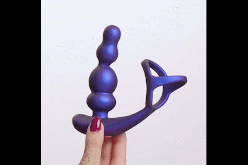 Lila Butt Plug mit Cockring von Hueman mit kabelloser Fernbedienung
