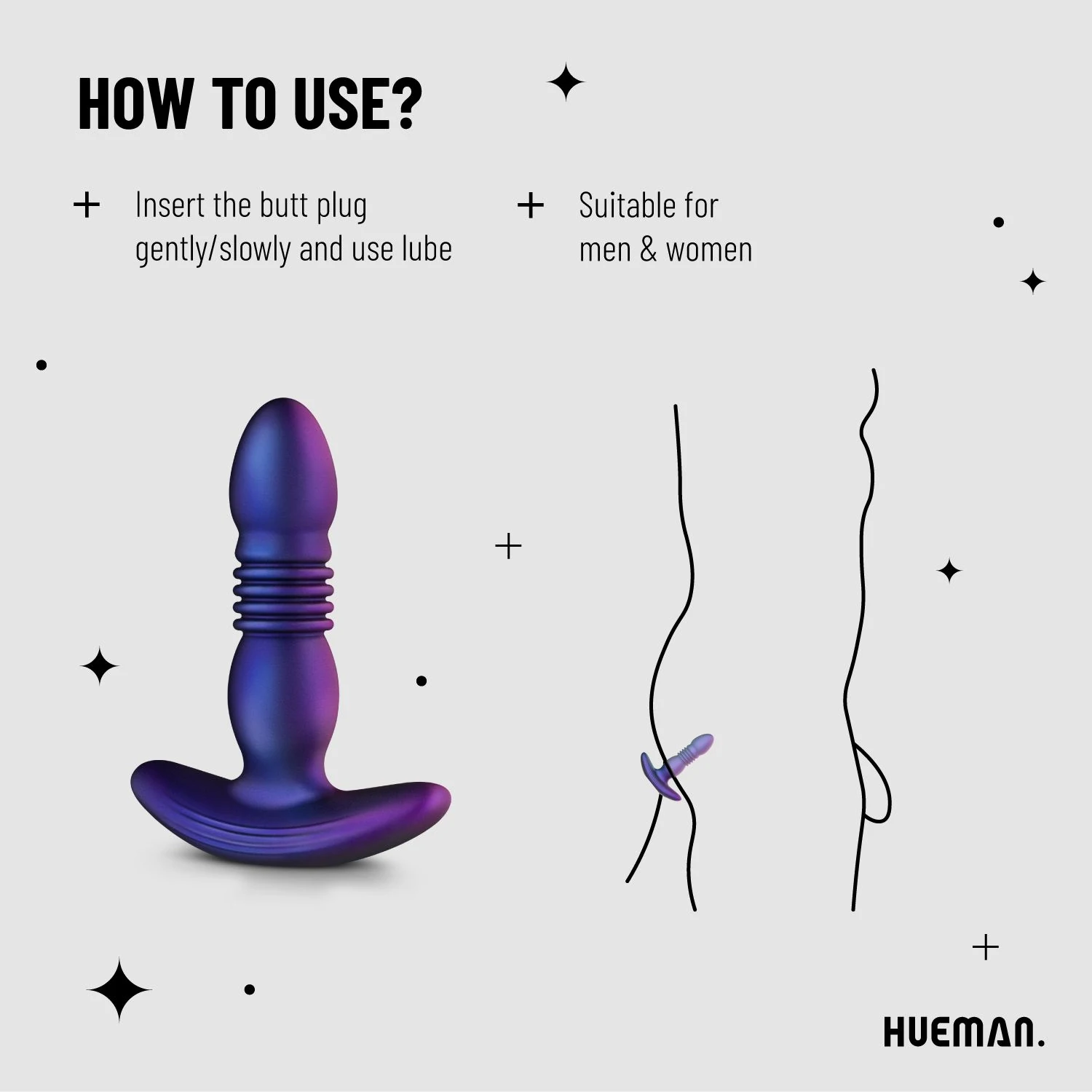 Hueman Buttplug in Lila mit 7 Mustern und 3 Geschwindigkeiten
