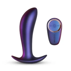 Hueman Uranus Analvibrator in Lila mit gebogenem Schaft und Fernbedienung