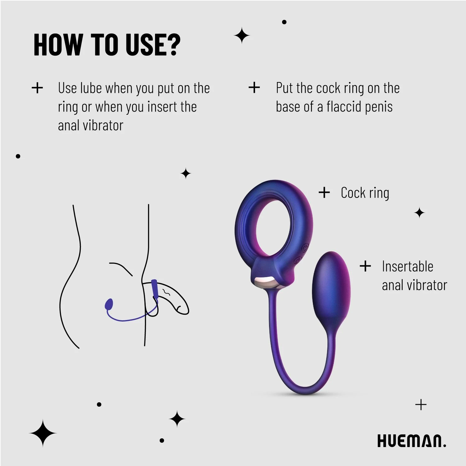 Hueman Penisring mit Vibration und Analkugel