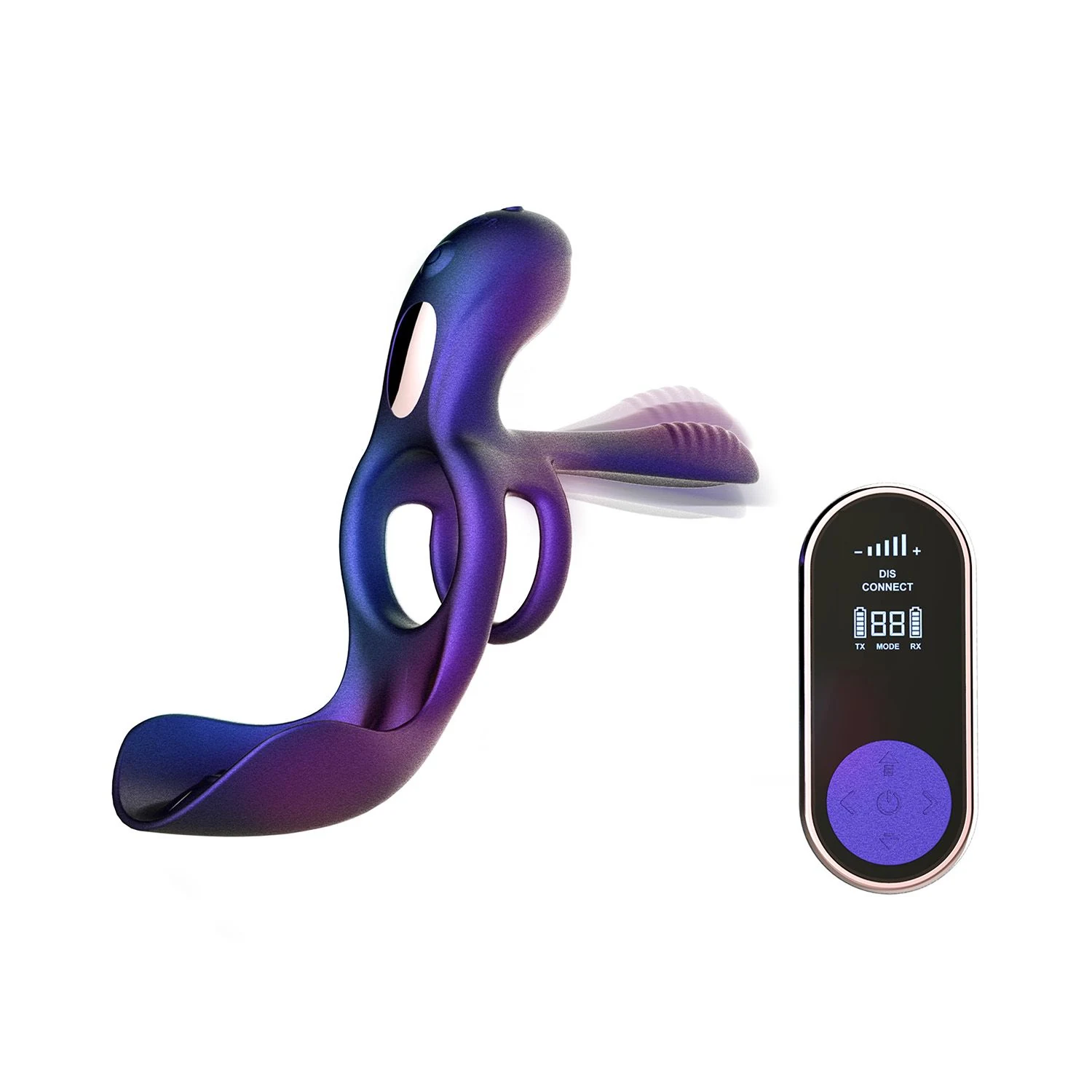 Hueman Zenith 3-in-1 Penisring mit Vibration in Lila und Fernbedienung