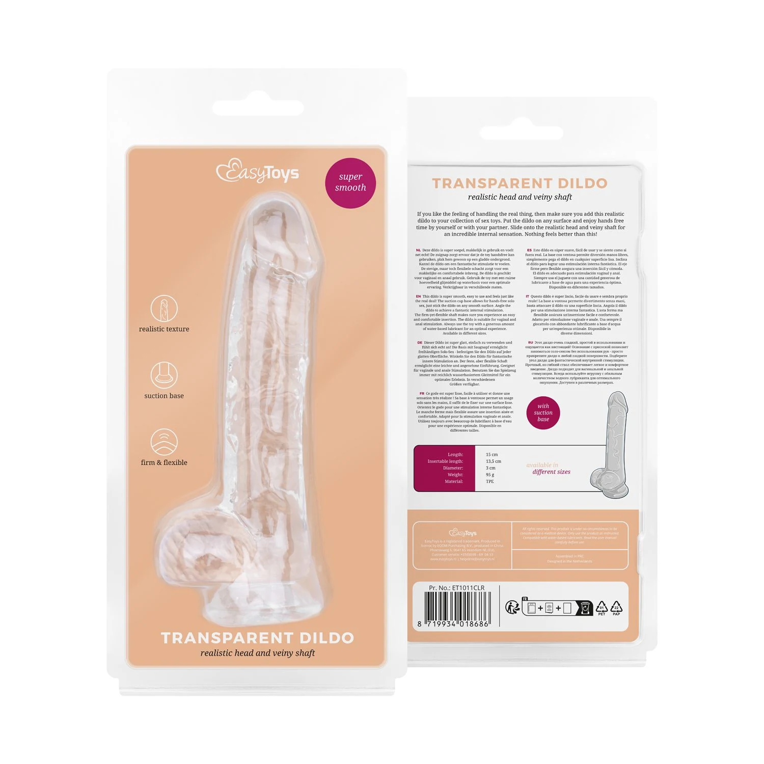 Jelly Dildo mit Saugnapf, transparentem Schaft und realistischen Hoden