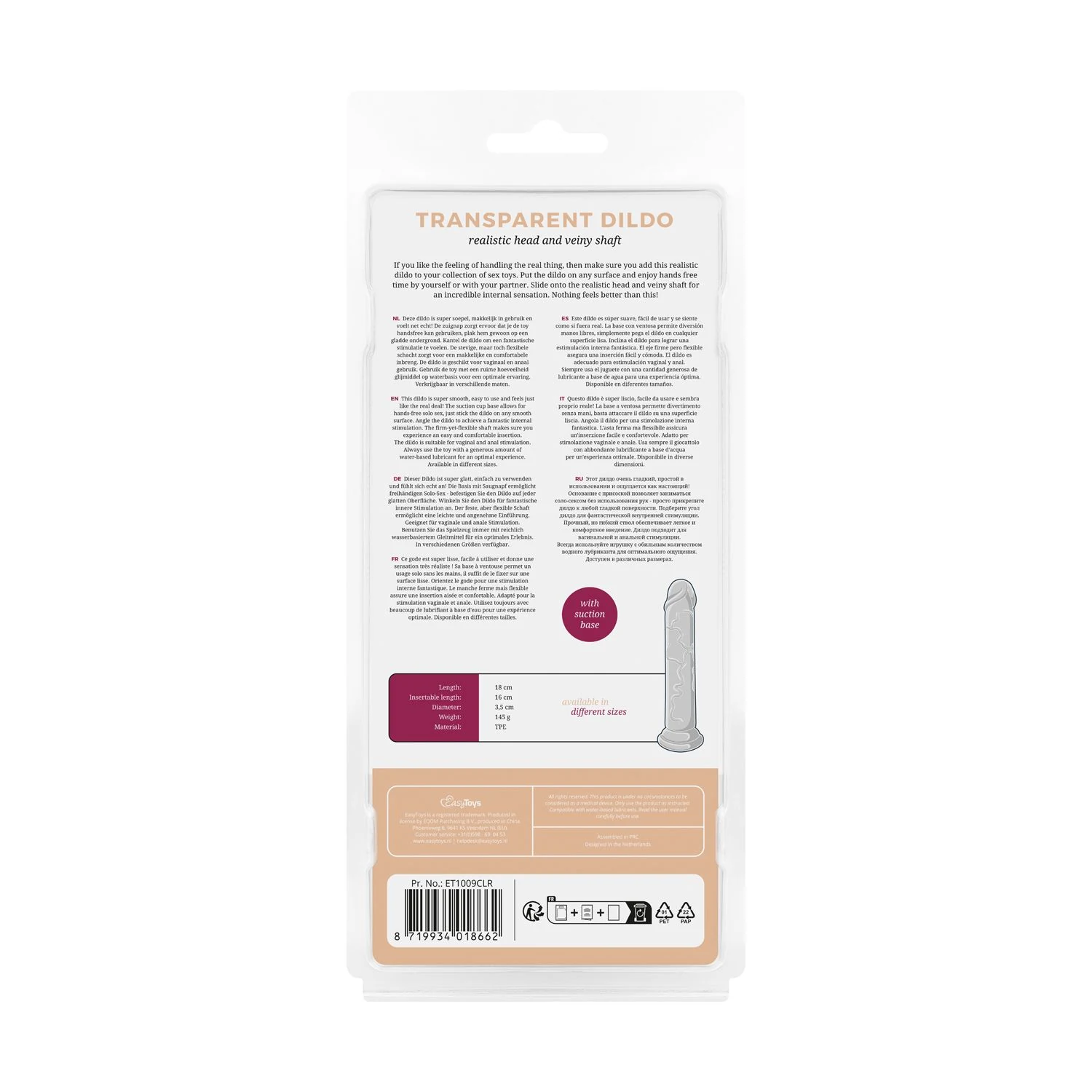 Transparenter Strap-On geeigneter Dildo mit Saugnapf und Venen