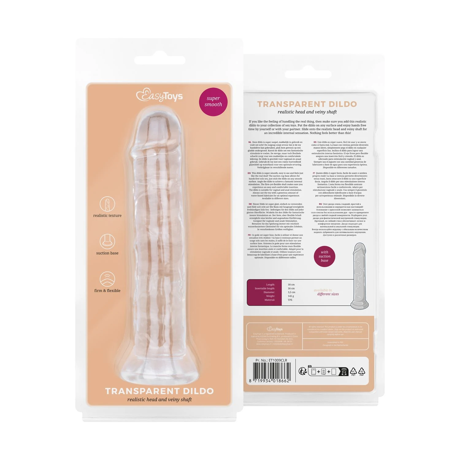 Klarer 16 cm Dildo mit Saugnapf für vaginale und anale Stimulation