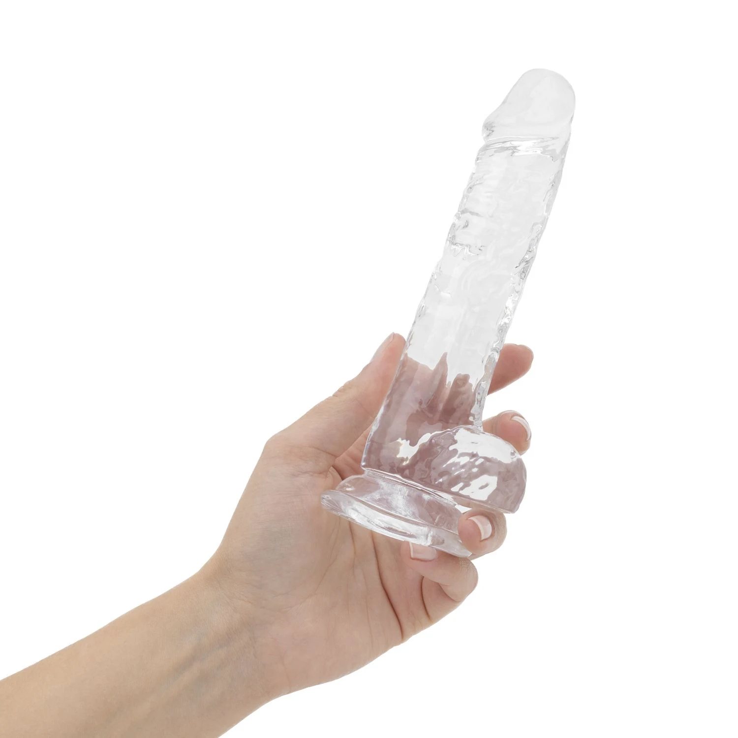 Durchsichtiger Dildo mit Hoden und realistischer Venenstruktur