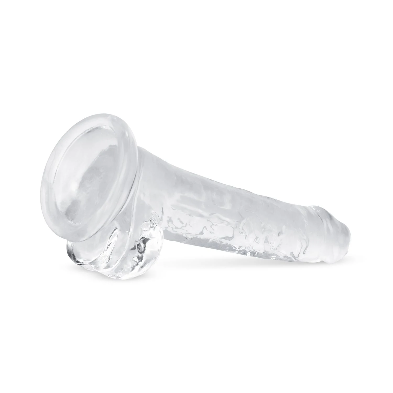 Transparenter Dildo mit Venenstruktur und Hoden im Detail