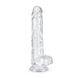 Durchsichtiger Jelly Dildo mit Saugnapf und Hoden, 19 cm Länge