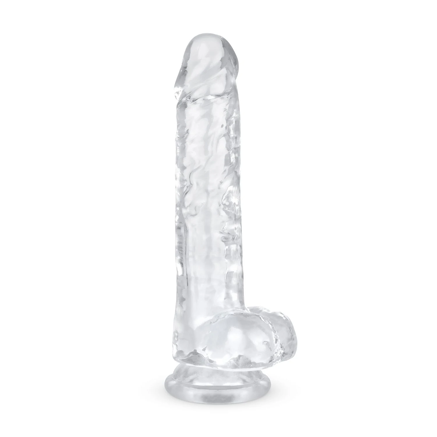 Durchsichtiger Jelly Dildo mit Saugnapf und Hoden, 19 cm Länge