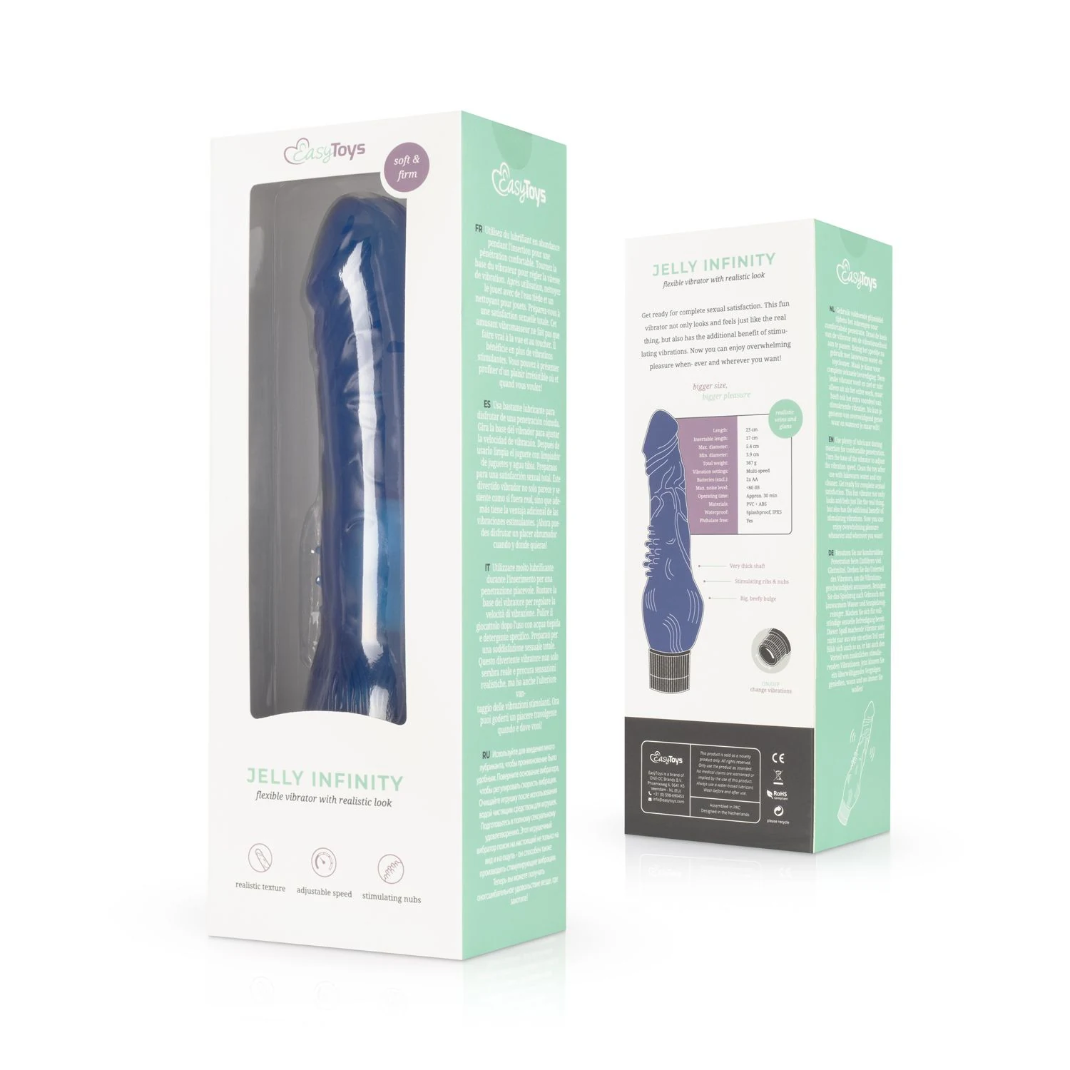 Blauer realistischer Vibrator mit stimulierenden Noppen am Schaft