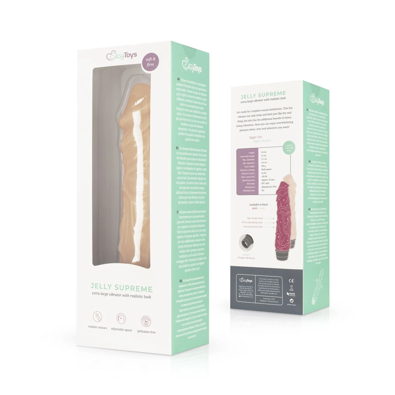Beiger realistischer Vibrator mit Eichelform und stimulierenden Noppen am Schaft