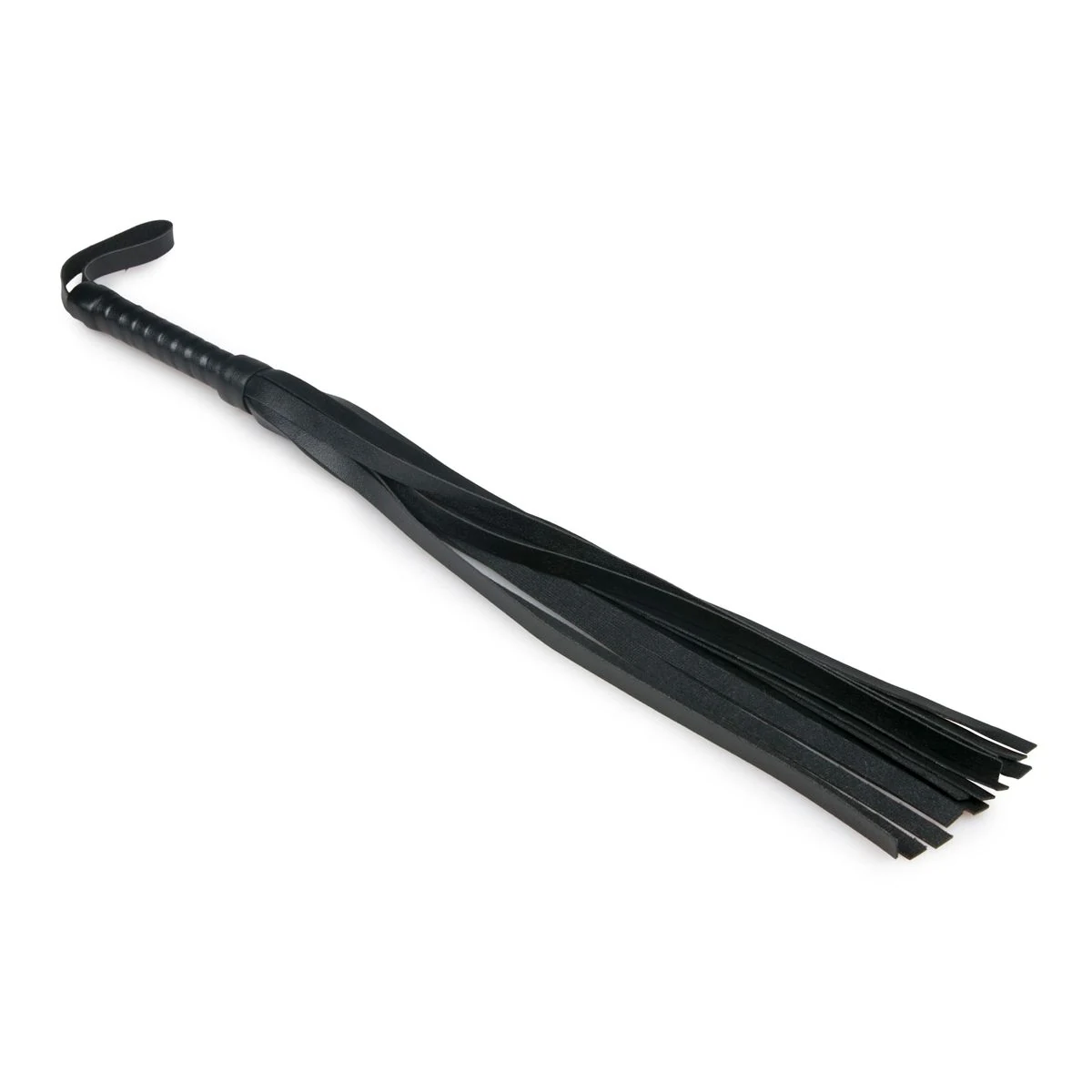 Kleine Riemenpeitsche in Schwarz mit Schleife und Schnüren