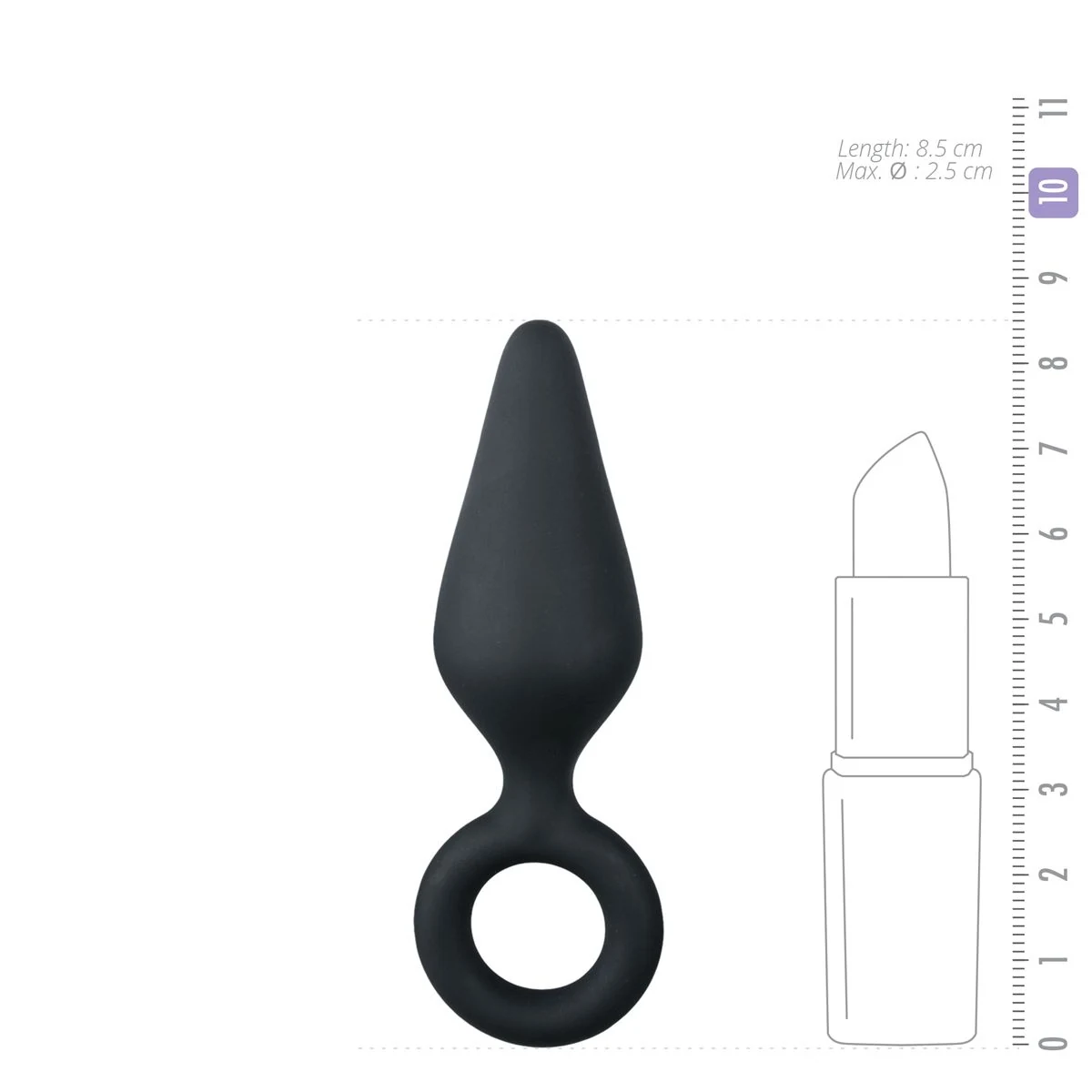 Analplug in Schwarz mit Zugring, 55 mm Einführtiefe und 85 mm Länge