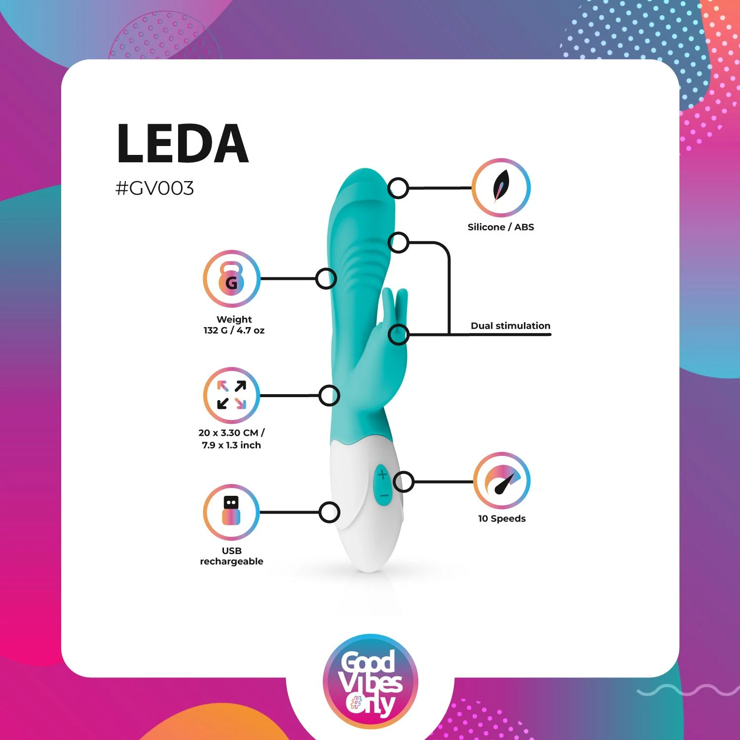 Good Vibes Only Vibrator Leda mit 200 mm Länge und 100 mm Einführtiefe