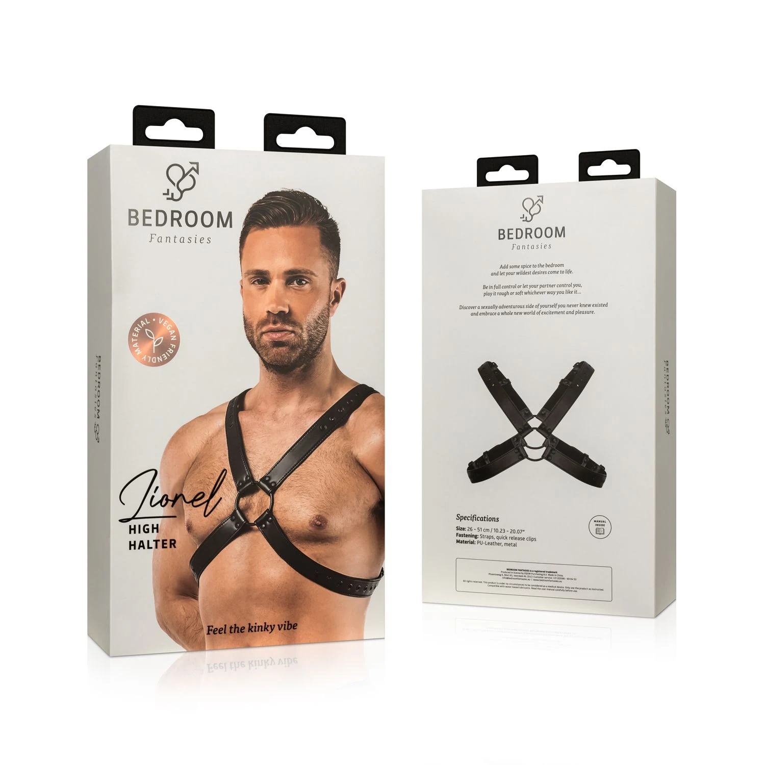 Schwarzes BDSM-Harness aus Polyurethan und Metall von Bedroom Fantasies
