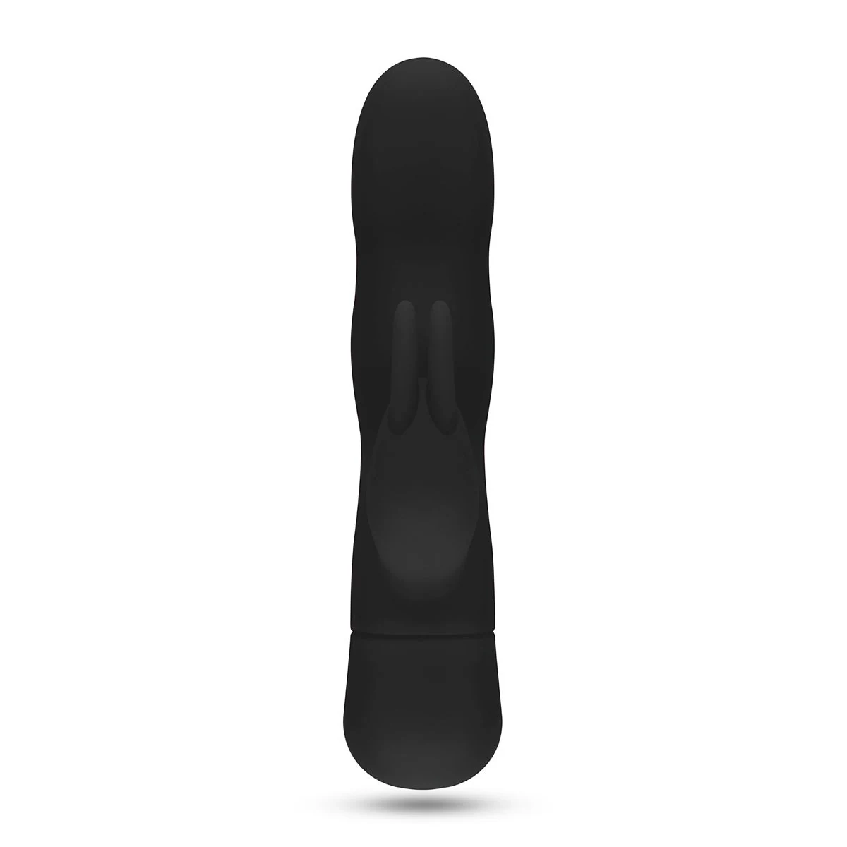 Gebogener schwarzer Vibrator mit weichem Silikonkörper und Klitorisarm