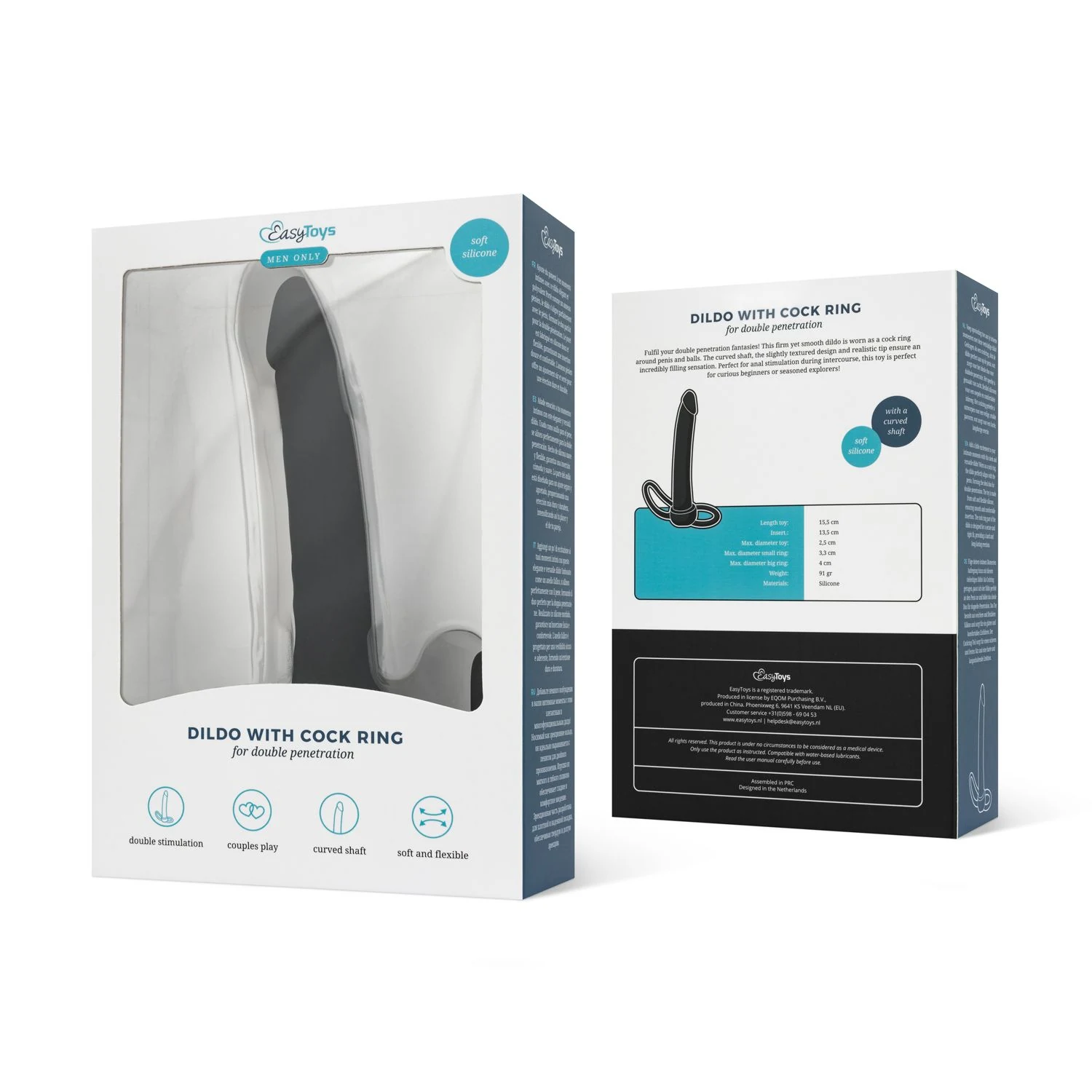 Unisex Dildo mit Penisring in Schwarz für Beginner und doppelte Penetration
